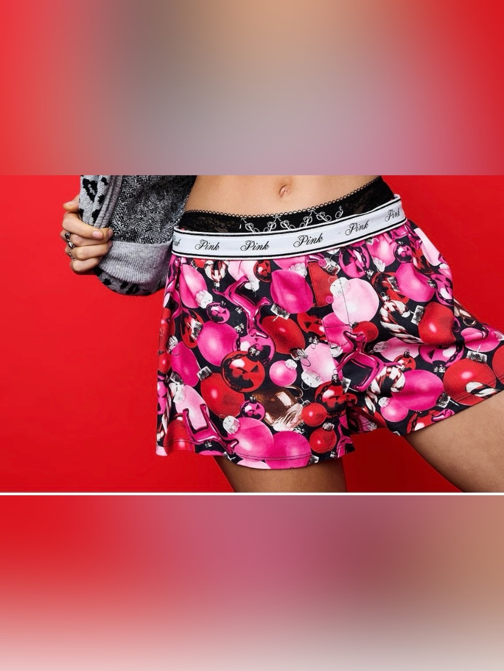 PINK Victoria's Secret Pink & Black Printed Satin Sleep Shorts